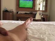 Watching Soccer match interrupted by passionate sex with tight blonde