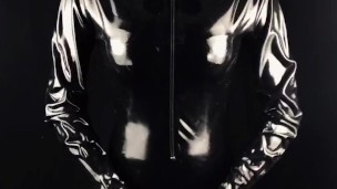 Latex creature fingers their silicone pussy
