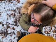 Heftige Spermaladung ins Gesicht für Justdiana beim Outdoor Blowjob 12/16