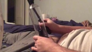Chubby guy pumps cock