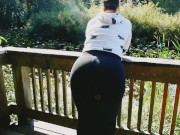 Exhibitionist Milf flashing her round booty and playing with her pussy at a public park 3/16