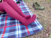 Schoolgirl show feet in knee socks and change dress nylon pantyhose 11/16