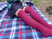 Schoolgirl show feet in knee socks and change dress nylon pantyhose 15/16