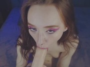 playful redhead girl teases cock and sucks it 1/16