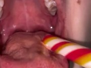 Candy gagging. Xmas underwear. Uvula show 8/16