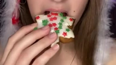 Christmas cookie chewing. Food fetish