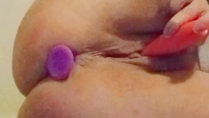 Teen massaging pussy and clit while wearing butt plug until intense orgasm!!