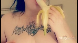 Tattooed BBW Teases You by Giving a Banana a BJ