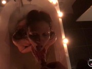 Teen takes golden rain and plays with big pussy lips and candle wax in the bathroom 16/16