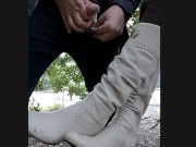 He followed me in the street and I let him cum on my boots in public park and filmed cumshot