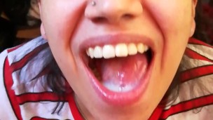 Quickie! POV Clothed blowjob, cumplay & swallow!