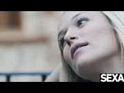 Cute lesbian sucks her sexy blonde neighbor's big natural tits 3/16