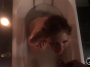 Lady likes smoke weed and drink golden rain in the bathroom.Massage oil 16/16