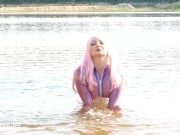 Swimming in latex rubber transparent catsuit! wanna be with me in your fetish dreams???
