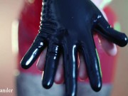 Nude Topless Curvy Girl In Red Fetish PVC Corset and Latex Skirt Wearing Rubber Gloves 7/16