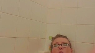 Cumming on my dildo in the bath tub