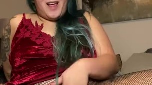 Asian babe rips her fishnets to get to her soaking wet pussy 