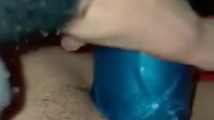 Fighting with my blue dildo