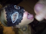 Dutch girl with needle pierced tits sucks cock and gets his cum in her eye 12/16