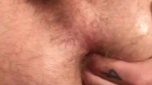 Hot tattooed guy fingers gaping asshole