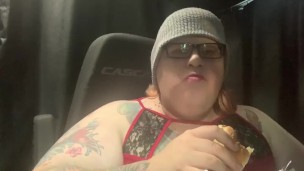 Fatso stuffs her face