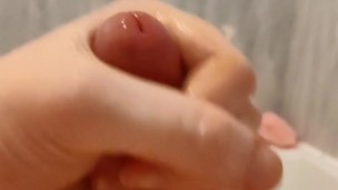 Unleashing a fair load after playing with my dick!