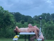 Eating Her Pussy on Public Picnic Table - Wanna Watch? Full Nude Outdoors 13/16