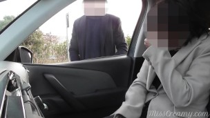 Dogging my wife in public car parking and jerks off an voyeur after work - MissCreamy2