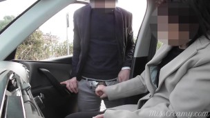 Dogging my wife in public car parking and jerks off an voyeur after work - MissCreamy7