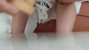 Mexican white whore sucking dick with Dildo and plug on her ass