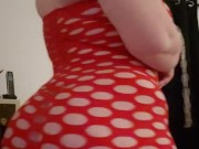 Chubby College Girl in Red Fishnet Dress Twerks and Flashes her Tits