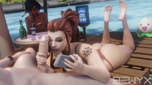 Brigitte Deep Blowjob and Cumshot on the Beach with Pharah