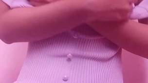 Asian playing with tits and nipples
