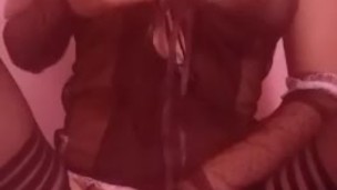 sexy tiny asian in lingerie and stockings rubbing pussy