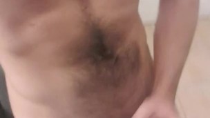 Hairy Guy Antonio West Wanking Uncut Cock Hard Standing