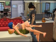 Wife with very big breasts fucked by neighbors in two cocks | Porno game 1/16