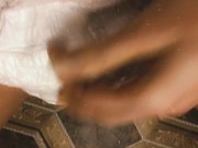 A girl with a hairy pussy pissing in a diaper.  15/16