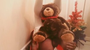 Hot shemale tgirl and a Teddy Bear for Christmas Cosplay