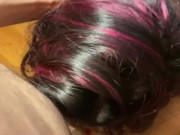 I cum in her beautiful hair after fucking her bent over a table 