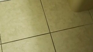 Solo cumshot in hotel bathroom while friends are outside.