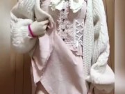 クリスマスだから初めてのディルドフェラ&絶頂！マックス可愛い服着て、貴方へのプレゼント感出してみました笑（素人、自撮り、無修正） 1/16