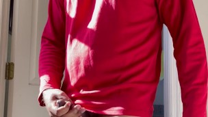 Wearing My Xmas Red Shirt While Cumming and then Peeing