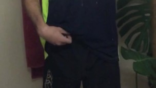 Cock tease in the mirror tradie
