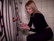 Hot blonde horny wife her first glory hole in a public toilet 14/16