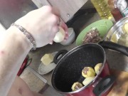 DuBarry home nudist cooking. Milf in kitchen naked in high heels. Pussy cunt tits boobs nipples ass 10/16