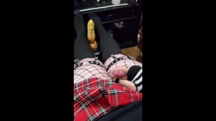 goth femboy cums all over skirt at the sight of a big dragon dick