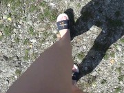 Foot fetish and pissing outdoors  Feet in Calvin Klein slippers POV 2/16