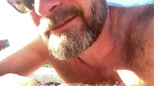 Naked Hairy Dad Talking Dirty on the Beach