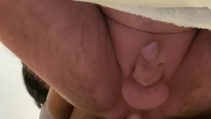Ebony BBW with big tits pegs her hubby’s tight asshole