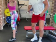 British gym bunnie milf catches personal trainer wanking in the gym 2/16